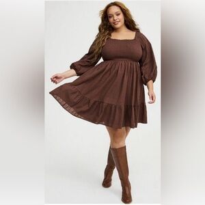 Torrid Brown Peasant Sleeve Dress 3X
